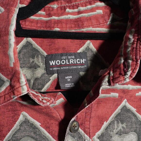 VTG Woolrich Red Buffalo Moose Deer Elk Button Up Shirt Cabin Hunting M Dad Gift - Picture 2 of 7
